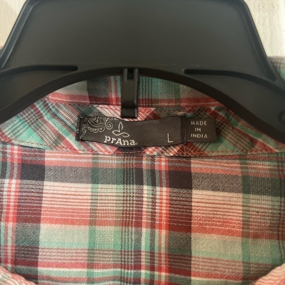 Women’s size large, 1/4 button, long sleeve, collared Prana plaid shirt - Picture 2 of 4